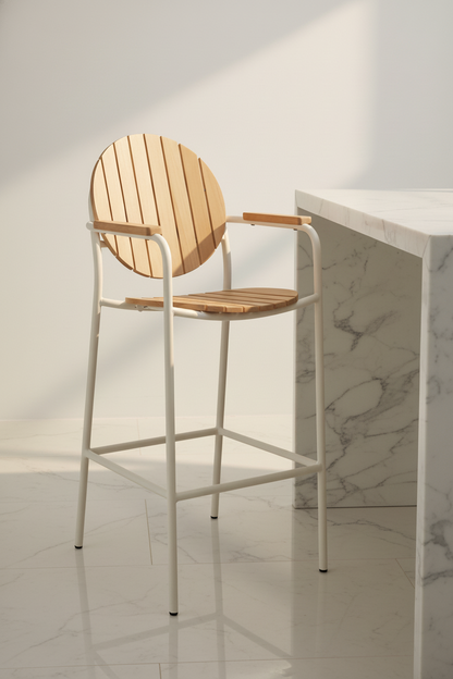 NYLA ALUMINUM AND TEAK STOOL