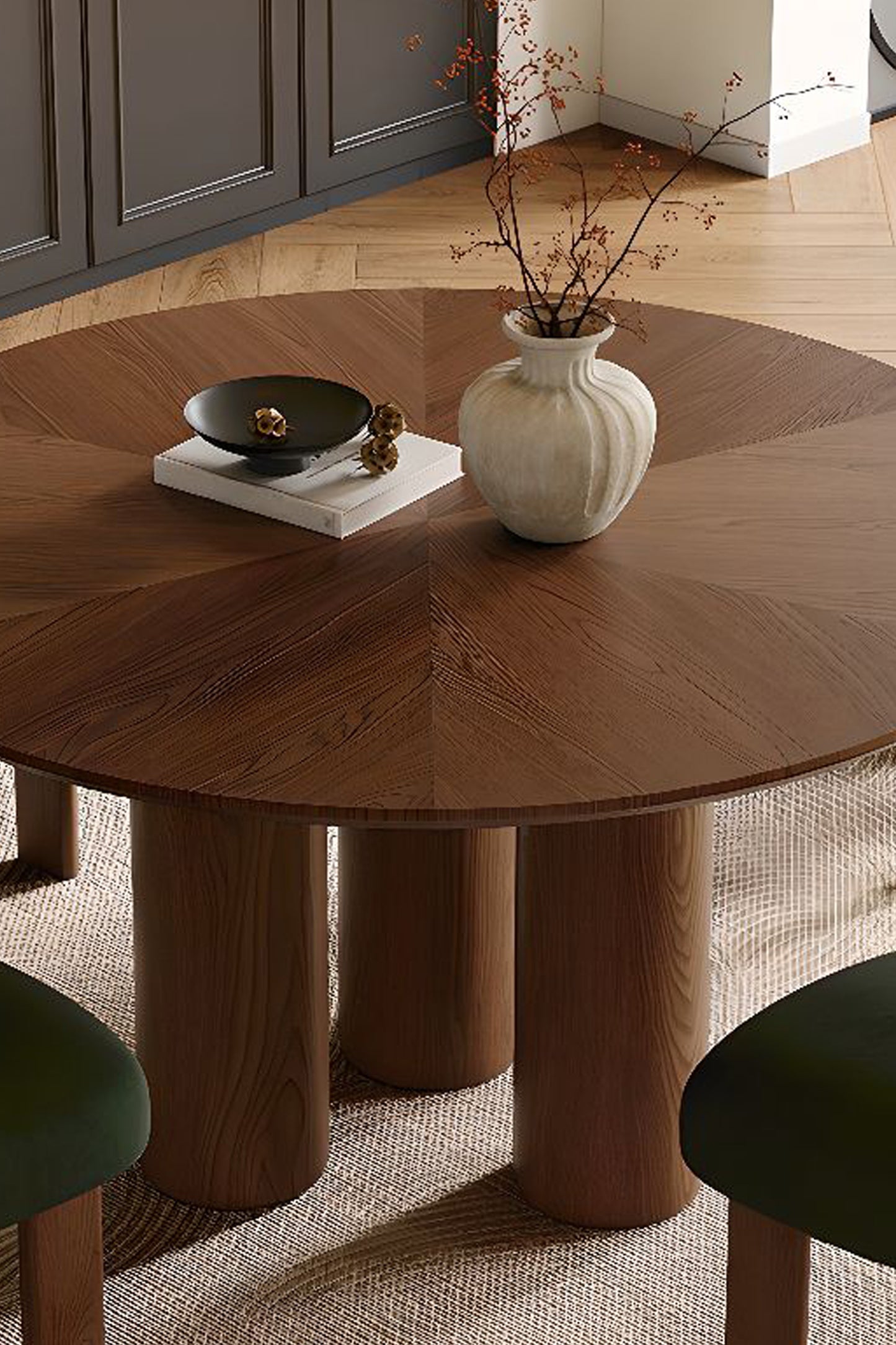 LANA BROWN OAK ROUND DINING TABLE