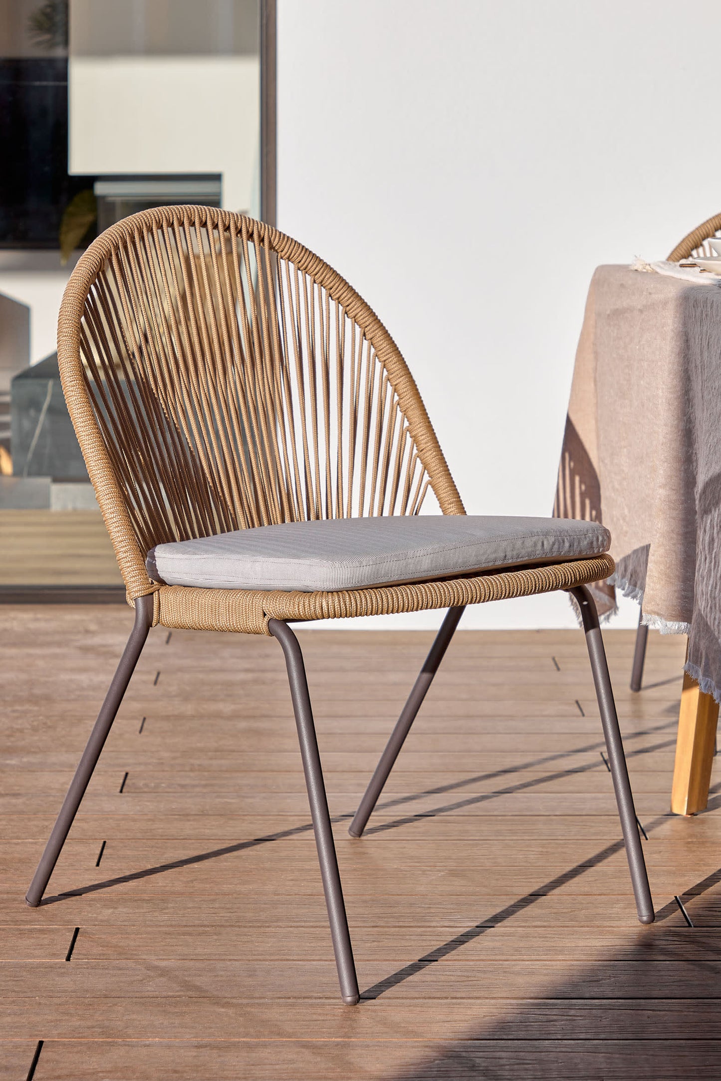 ANYA STACKABLE CHAIR IN BEIGE CORD AND GALVANISED STEEL LEGS