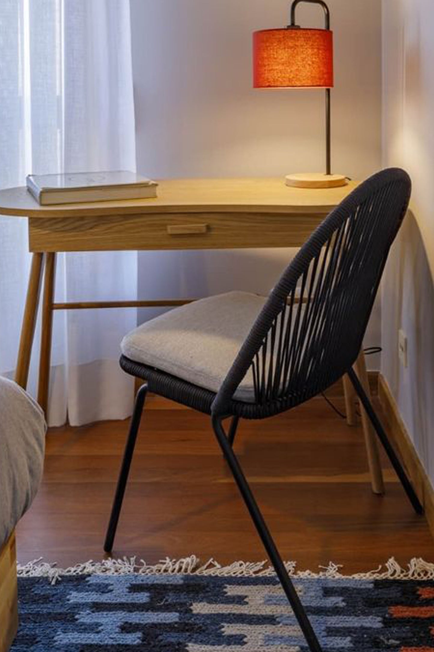 ANYA STACKABLE CHAIR IN BLACK CORD AND GALVANISED STEEL LEGS