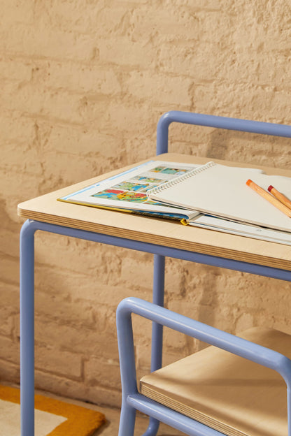 VERA ASH VENEER DESK WITH A BLUE METAL STRUCTURE