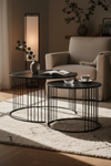 KARA SET OF 2 TEMPERED GLASS & METAL SIDE TABLES WITH MATTE BLACK FINISH