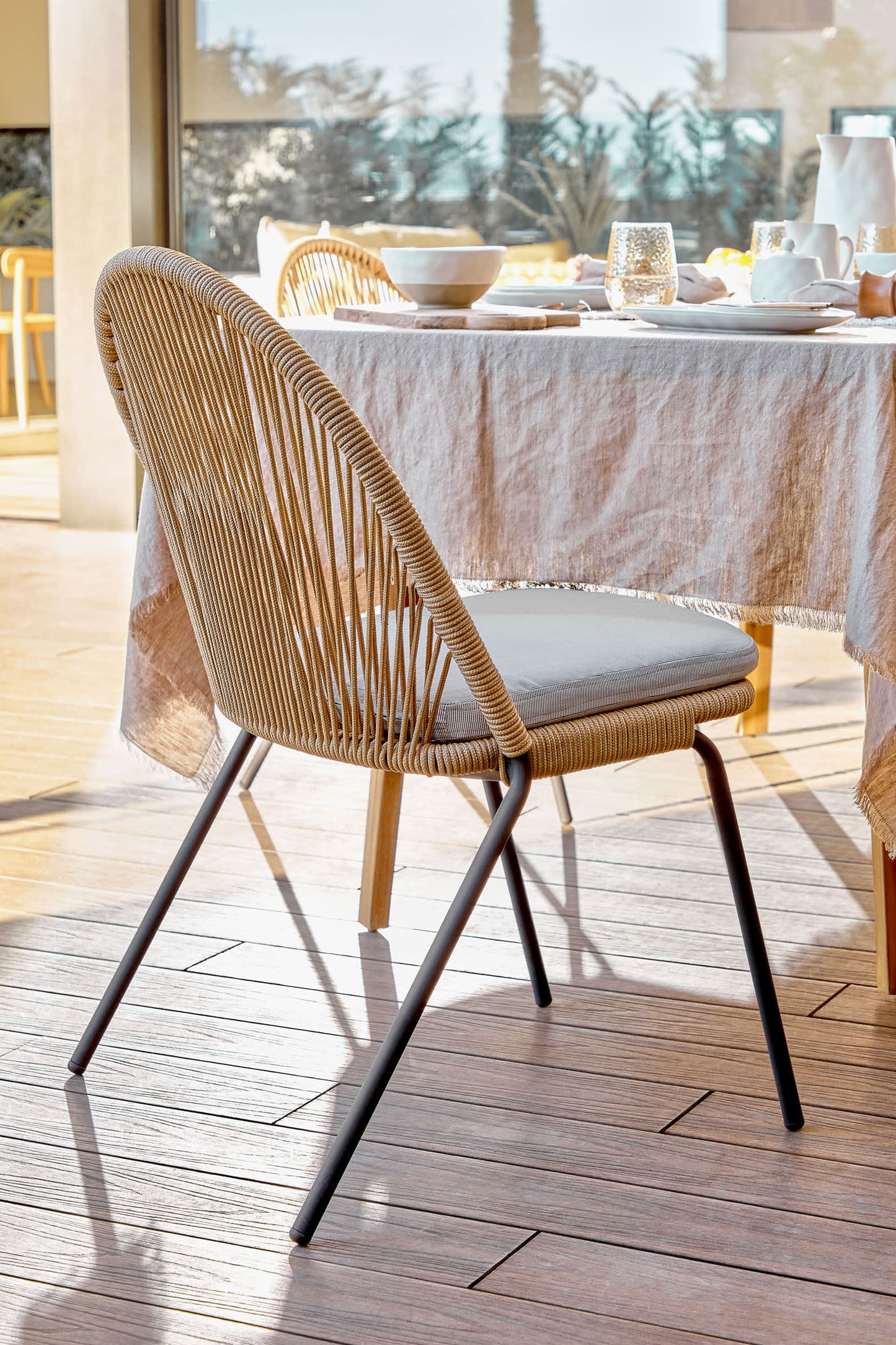 ANYA STACKABLE CHAIR IN BEIGE CORD AND GALVANISED STEEL LEGS