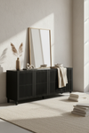 KIRA 4-DOOR SIDEBOARD IN BLACK SOLID OAK WOOD AND OAK VENEER