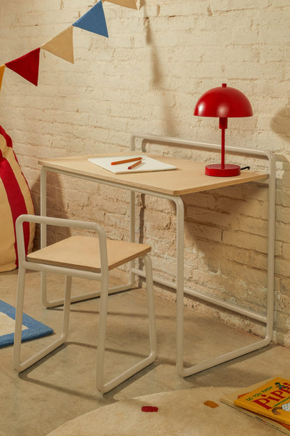 VERA ASH VENEER DESK WITH A BEIGE METAL STRUCTURE