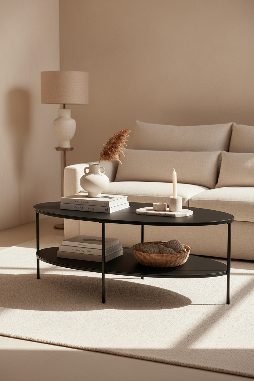 NOVA TEMPERED GLASS AND METAL COFFEE TABLE WITH A MATTE BLACK FINISH