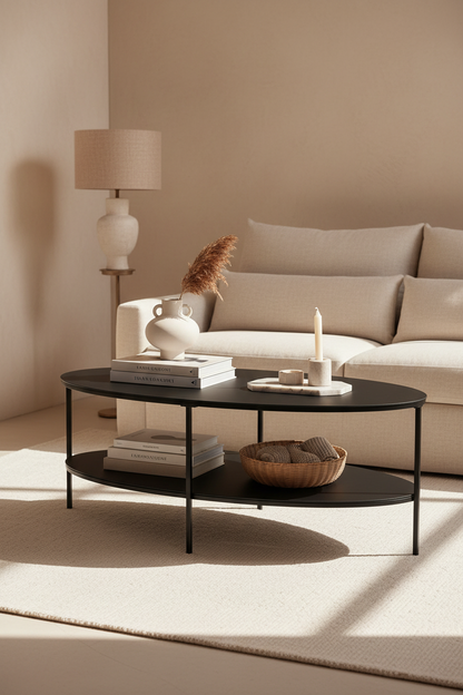 NOVA TEMPERED GLASS AND METAL COFFEE TABLE WITH A MATTE BLACK FINISH