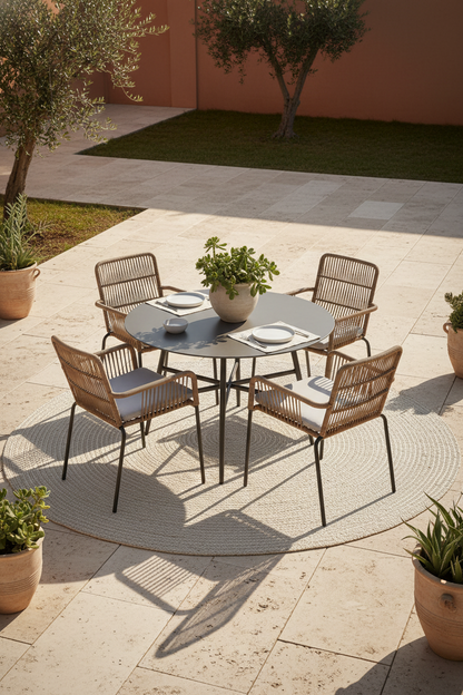 HANNAH STACKABLE CHAIR MADE FROM BEIGE CORD AND GALVANISED STEEL LEGS