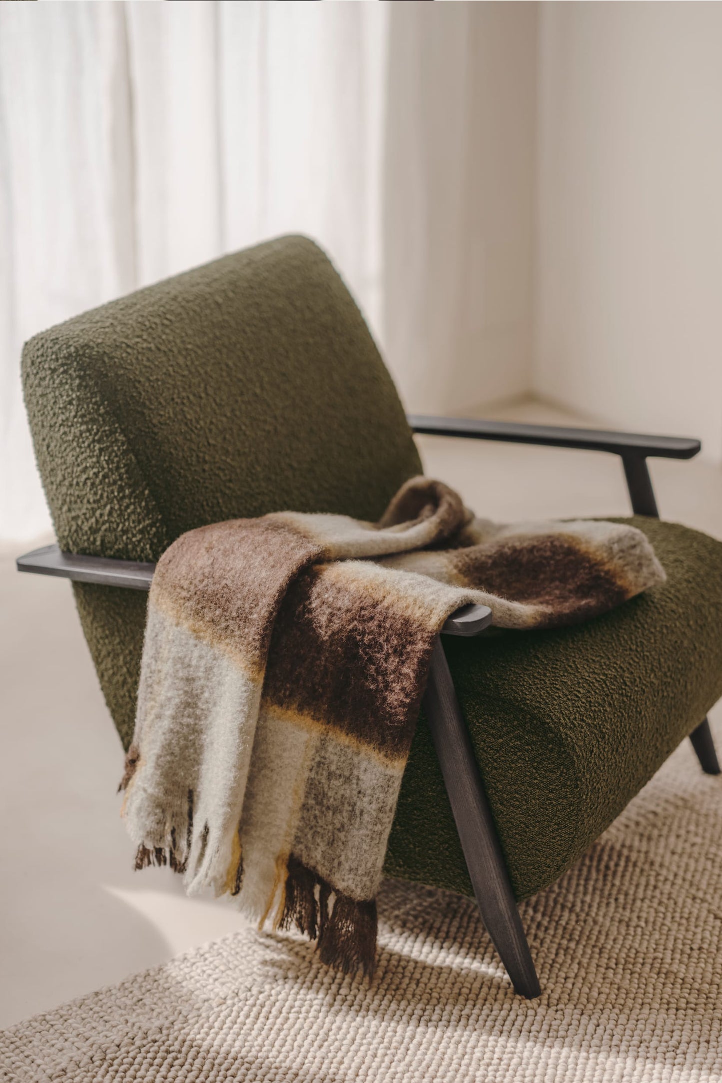 ALICICA ARMCHAIR IN Green BOUCLE AND BLACK FINISH