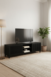KIRA 2-DOOR TV STAND IN BLACK SOLID OAK WOOD AND OAK VENEER