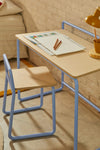 VERA ASH VENEER DESK WITH A BLUE METAL STRUCTURE