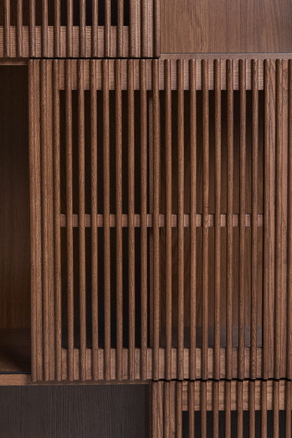 KIRA SHELF UNIT IN OAK VENEER AND SOLID OAK WOOD WITH WALNUT FINISH
