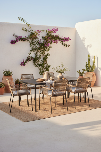 HANNAH STACKABLE CHAIR MADE FROM BEIGE CORD AND GALVANISED STEEL LEGS