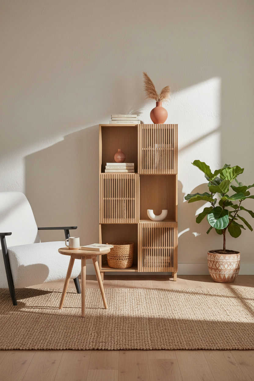 KIRA SHELF UNIT IN SOLID OAK WOOD AND OAK VENEER