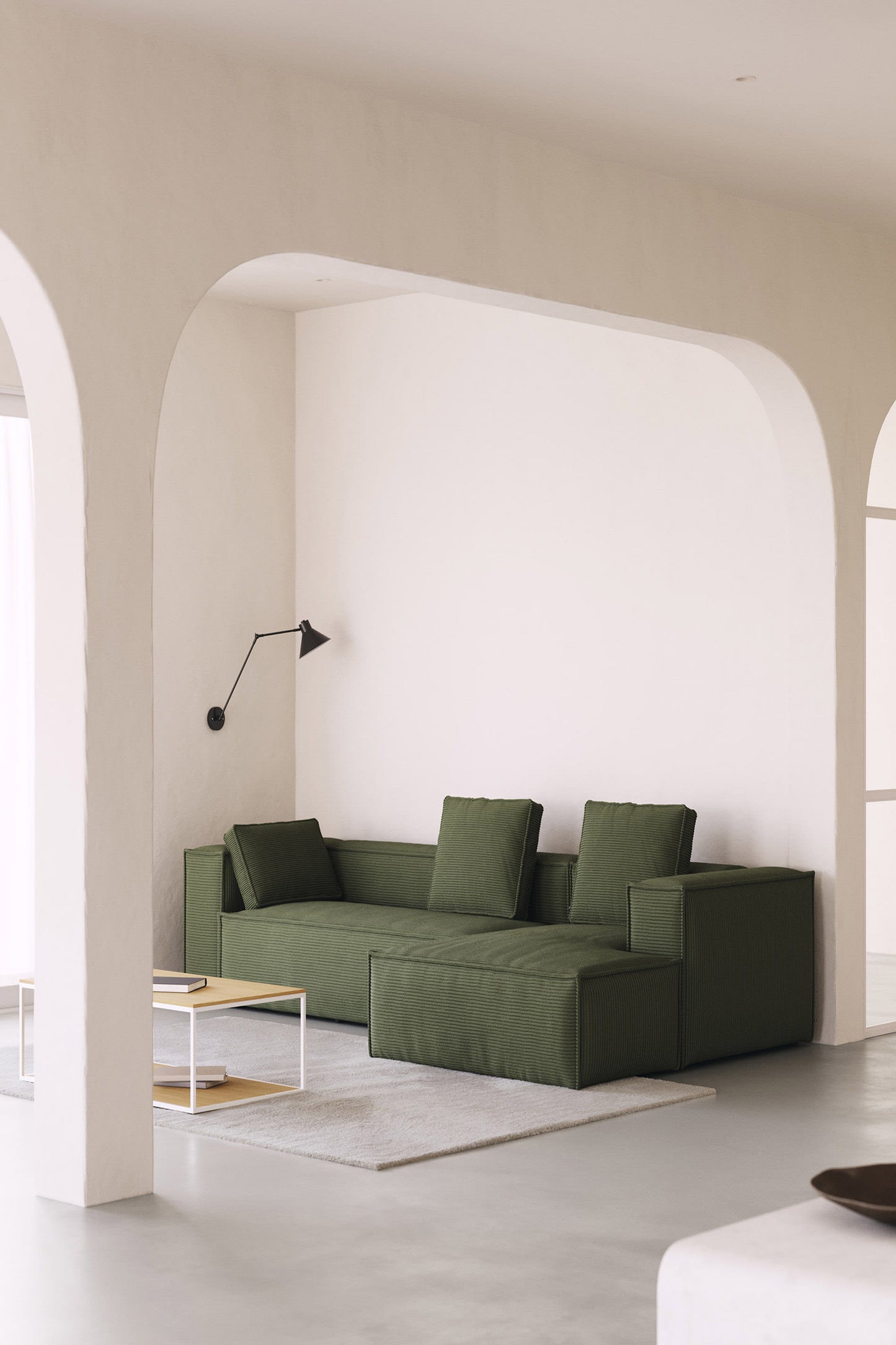 LILY 3 SEATER SOFA WITH RIGHT-HAND CHAISE LONGUE IN GREEN