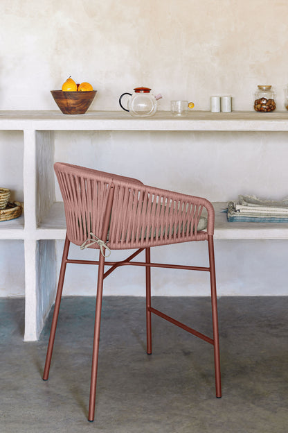 ARIANA RED ROPE STOOL WITH GALVANISED STEEL LEGS