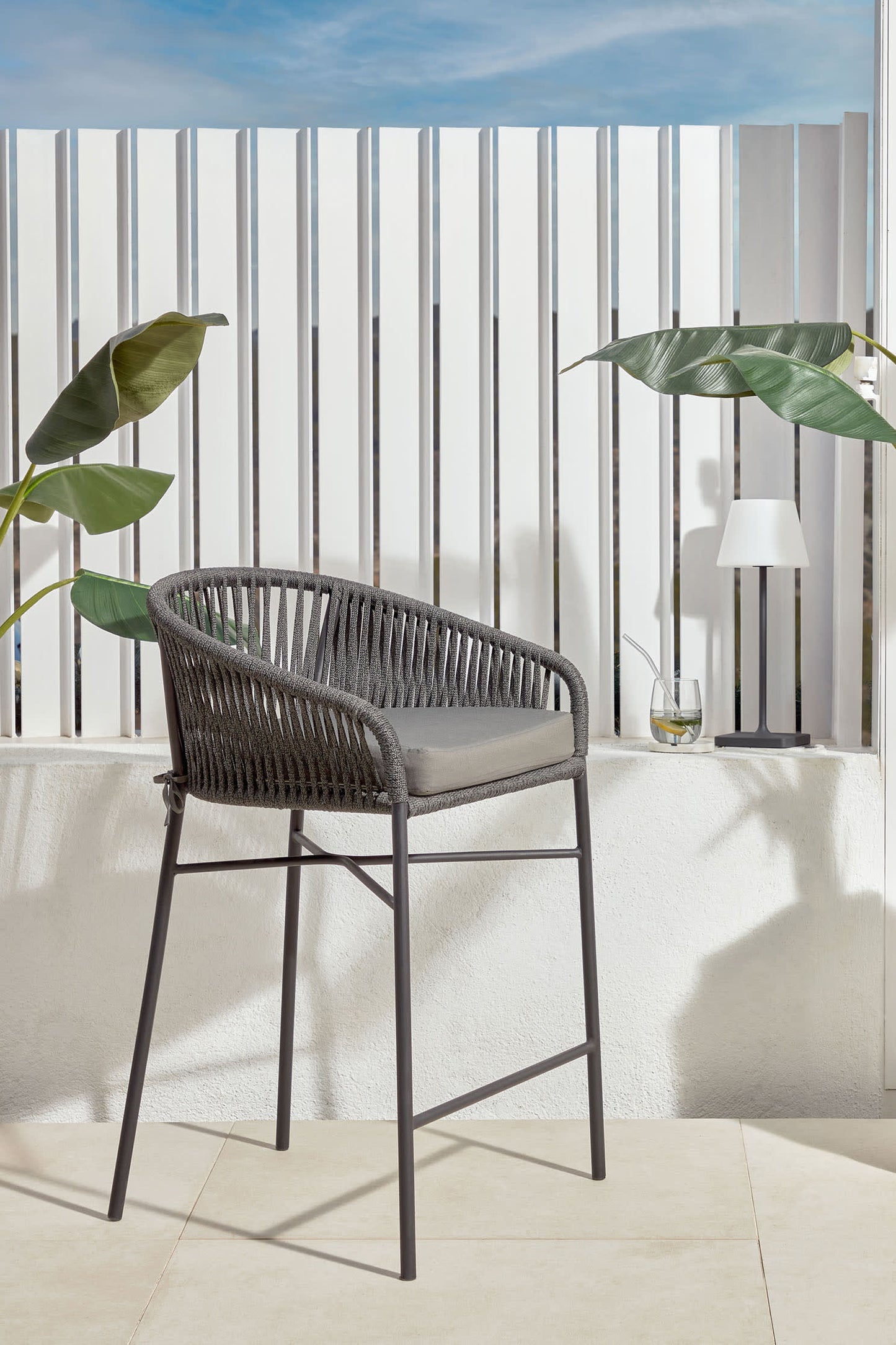 ARIANA BLACK ROPE STOOL WITH GALVANISED STEEL LEGS