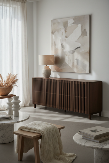 KIRA SIDEBOARD IN OAK VENEER AND SOLID OAK WOOD WITH WALNUT FINISH