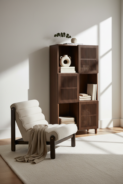 KIRA SHELF UNIT IN OAK VENEER AND SOLID OAK WOOD WITH WALNUT FINISH