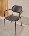 GAIA STACKABLE OUTDOOR CHAIR WITH ARMRESTS IN DARK GREY GALVANISED STEEL