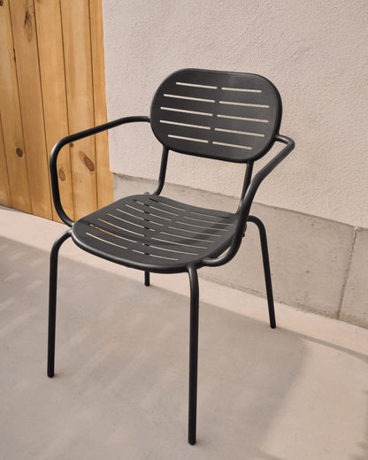 GAIA STACKABLE OUTDOOR CHAIR WITH ARMRESTS IN DARK GREY GALVANISED STEEL