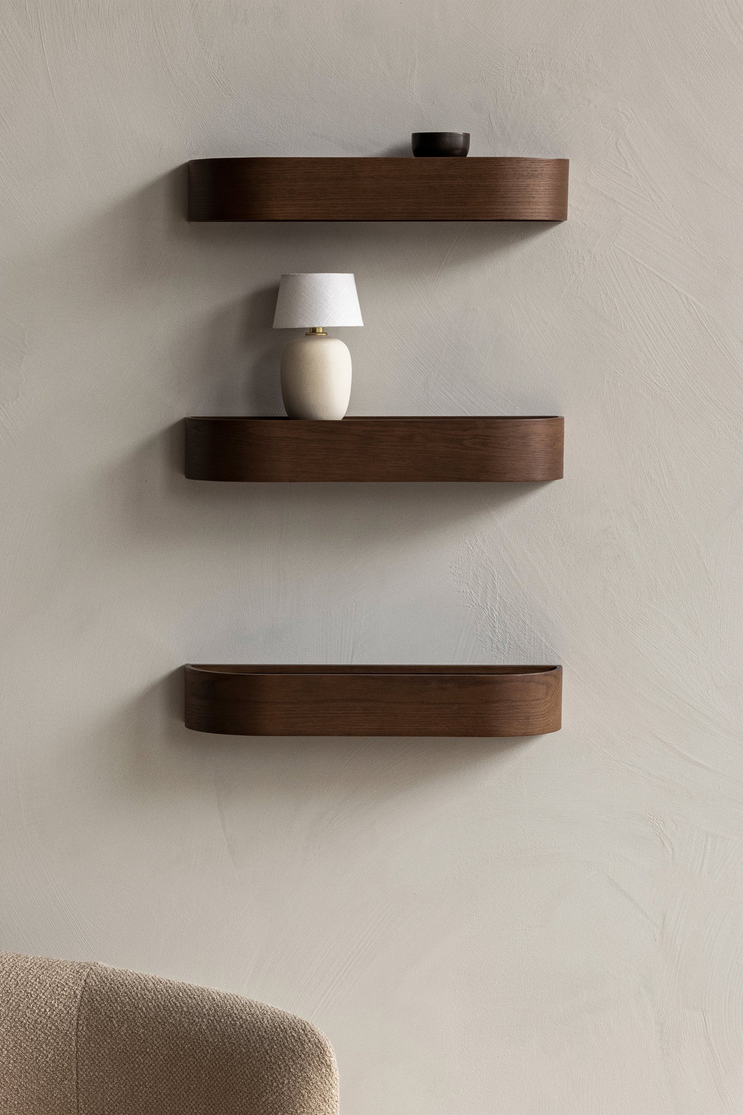 DARK BROWN NINA WOOD AND GLASS SHELF 50
